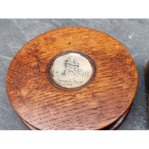 248 - A oak box and cover, bearing copper plaque inscribed 'Royal George Sunk 1782', 10cm wide; together w... 