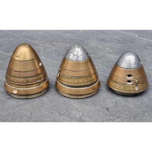 259 - Three various shrapnel shell fuse heads, (inert).