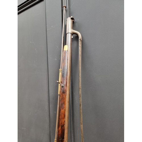 26 - A 'Brown Bess' musket, with 38in barrel, tower marked lock and bayonet, barrel and lock both numbere... 