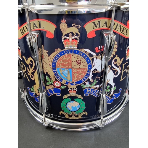 297 - A Royal Marine Vanguard series side drum, with a pair of matching drumsticks and straps.... 