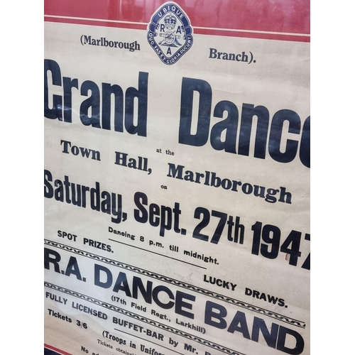 298 - 'The Royal Artillery Association Grand Dance' poster, Marlborough Town Hall, Sept 27th 1947, printed... 