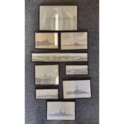 314 - Nine early 20th century monochrome photographs of Royal Navy vessels; to include HMS Barham Entering... 