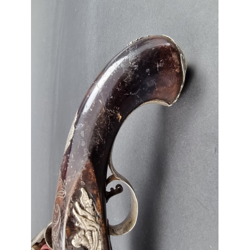 4 - An 18th century silver mounted flintlock holster pistol, by T. Richards, Birmingham, probably 1776, ... 