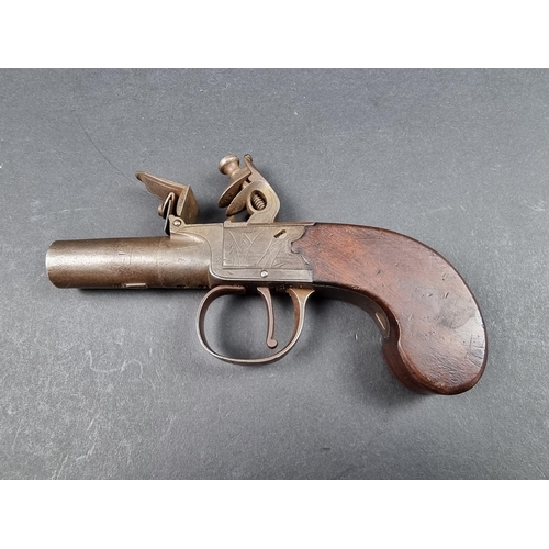 5 - A 19th century flintlock pocket pistol, engraved box lock, twist off 1.5in barrel, engraved 'London'... 