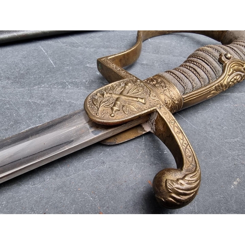 98 - A German Imperial officer's lionhead sabre and steel scabbard, having 76cm fullered blade.... 