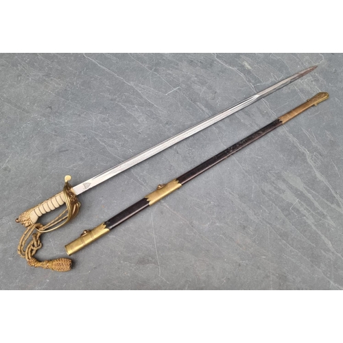 99 - A George VI 1827 pattern Royal Navy officer's sword and scabbard, with 80cm etched blade.... 