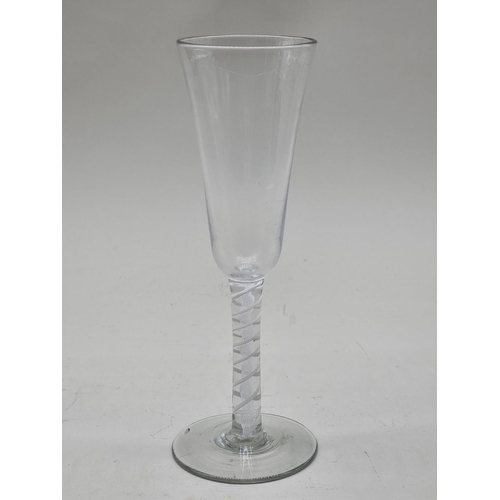 1249 - An 18th century double series opaque twist ale glass, 19.5cm high.