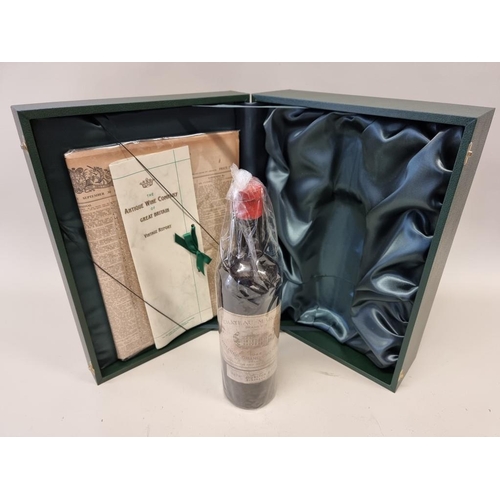 90 - A bottle of Chateau Margaux, 1944, in presentation box, with certification and The Times, September ... 