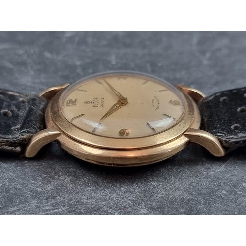 639 - A 1950s Tudor 'Prince' 9ct gold automatic wristwatch, 35mm, on later black leather strap.... 