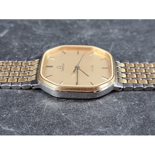 648 - A circa 1983 Omega 'De Ville' stainless steel and gold plated quartz ladies wristwatch, 29mm, Ref. 9... 