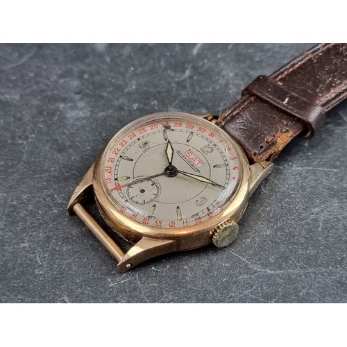 651 - A 1930s Jaeger-LeCoultre 'Uniplan Duo Date' 9ct gold manual wind wristwatch, 30mm, Ref. 29746, Cal. ... 