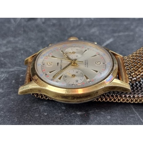 655 - A vintage Jaquet-Droz gold plated manual wind chronograph wristwatch, 36mm, Ref. 90901, on 'Tessufle... 