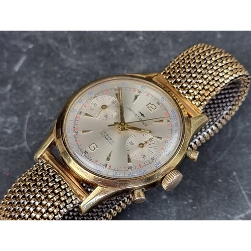 655 - A vintage Jaquet-Droz gold plated manual wind chronograph wristwatch, 36mm, Ref. 90901, on 'Tessufle... 