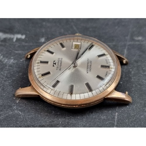 657 - A Technos 9ct gold automatic wristwatch, 34mm, Ref. 3003, import mark Edinburgh 1965, with later gol... 