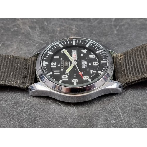 666 - A Seiko 5 Sports stainless steel automatic wristwatch, 41mm, on black Nato strap.