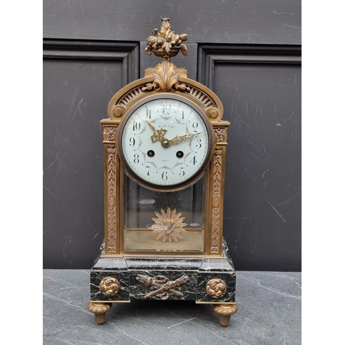 1443 - WITHDRAWN FROM SALE: A late 19th century French gilt brass and marble four glass mantel clock, the 1... 