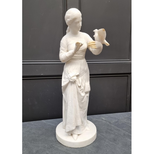 1546 - A large Victorian carved white marble figure of a lady with a dove, in the Renaissance style, 80cm h... 