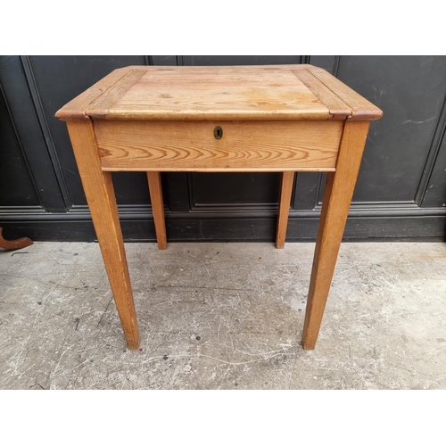 1019 - An old pine school desk, 66.5cm wide. 