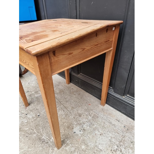 1019 - An old pine school desk, 66.5cm wide. 