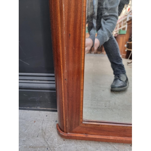 1046 - An early 20th century mahogany, satinwood crossbanded and gilt brass mounted overmantel mirror, 123.... 