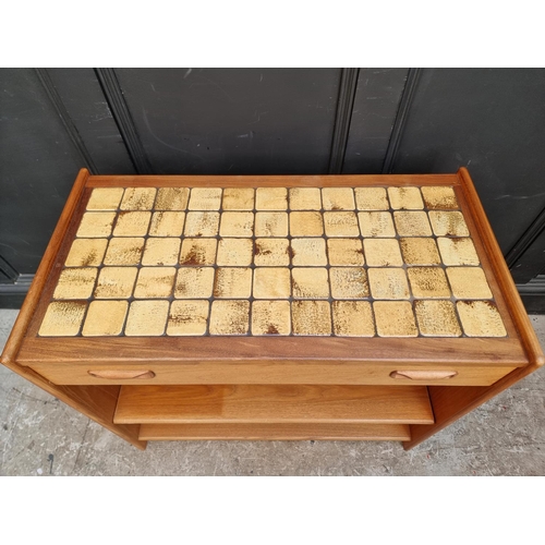 1103 - A mid-century G-Plan teak and tile top serving table, 85cm wide.