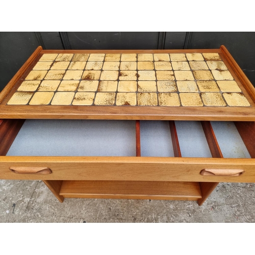 1103 - A mid-century G-Plan teak and tile top serving table, 85cm wide.