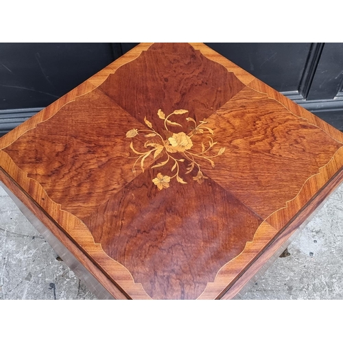 1127 - An Italian marquetry low drop leaf occasional table, with brass mounts, 105cm wide when open.... 