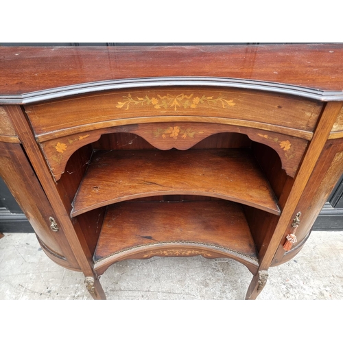 1135 - A late 19th century mahogany marquetry side cabinet, 120.5cm wide.