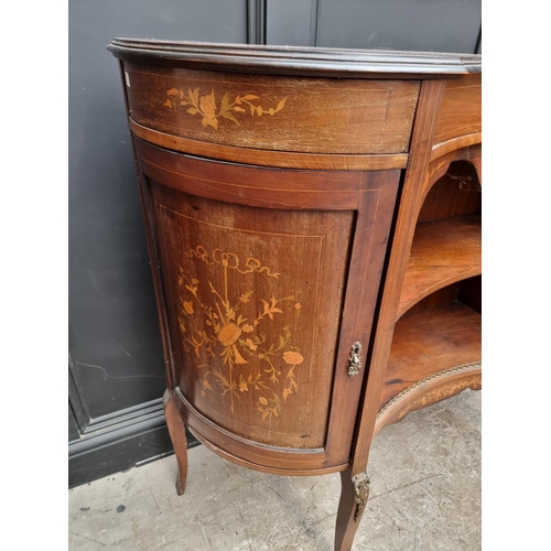 1135 - A late 19th century mahogany marquetry side cabinet, 120.5cm wide.