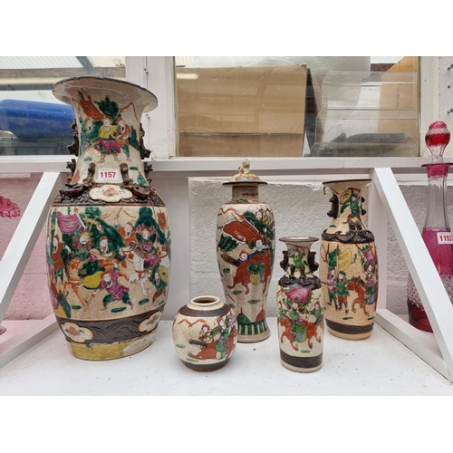 1157 - A group of Chinese famille rose crackle ware items,  largest 45.5cm high. (5)