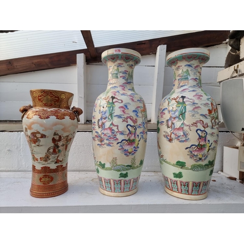 1175 - A large pair of Chinese famille rose vases, 62cm high, (star crack to base of one); together with a ... 