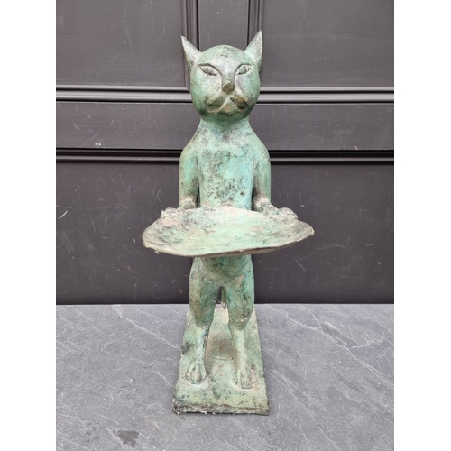 1176 - A verdigris metal novelty cat dumb waiter, 58cm high.