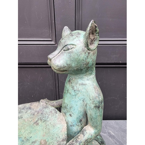 1176 - A verdigris metal novelty cat dumb waiter, 58cm high.