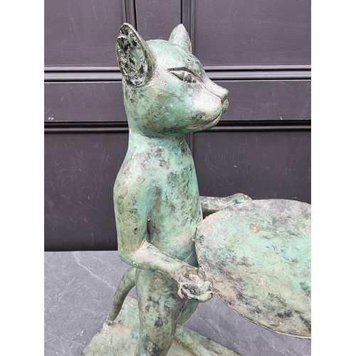 1176 - A verdigris metal novelty cat dumb waiter, 58cm high.