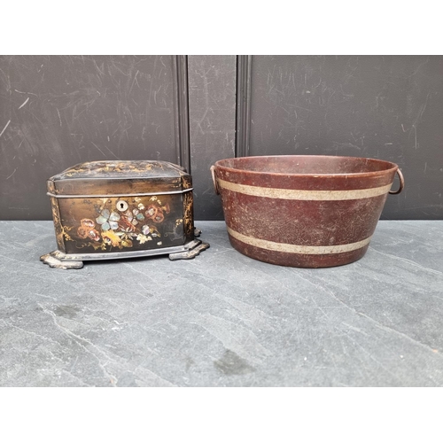 1191 - A Victorian papier mache tea caddy;  together with a composition pail, 28cm diameter. (2)... 