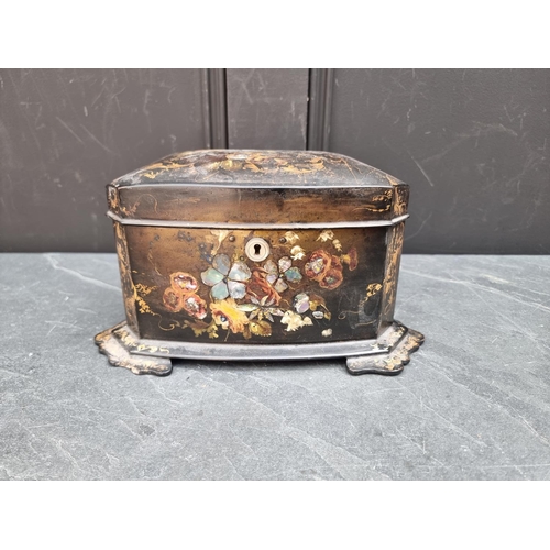 1191 - A Victorian papier mache tea caddy;  together with a composition pail, 28cm diameter. (2)... 