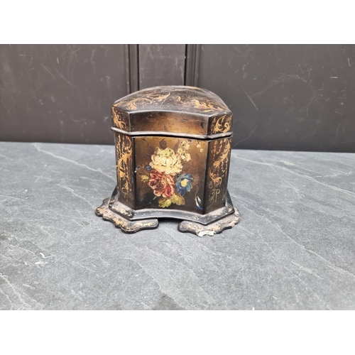 1191 - A Victorian papier mache tea caddy;  together with a composition pail, 28cm diameter. (2)... 