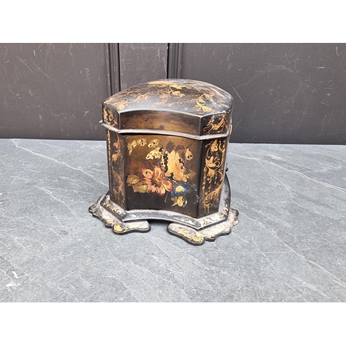 1191 - A Victorian papier mache tea caddy;  together with a composition pail, 28cm diameter. (2)... 