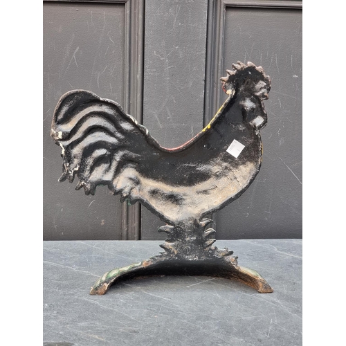 1192 - A polychrome painted cast iron cockerel doorstop, 30cm high.