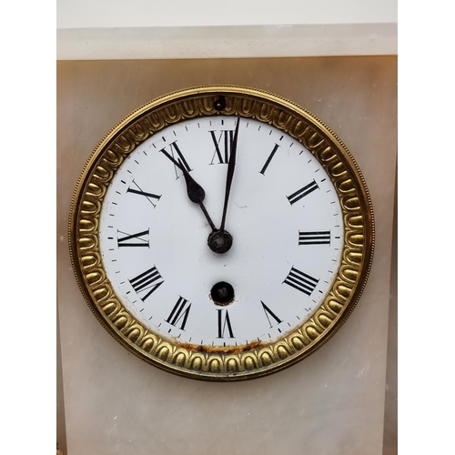 1194 - An onyx and gilt metal mantel clock, 39cm high; together with a 1940s walnut mantel timepiece. ... 