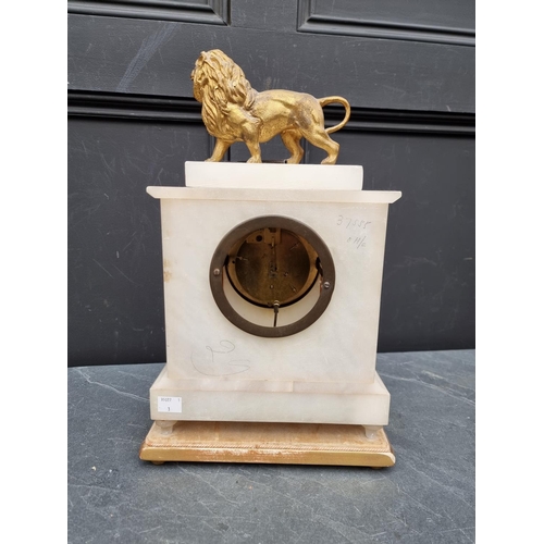 1194 - An onyx and gilt metal mantel clock, 39cm high; together with a 1940s walnut mantel timepiece. ... 