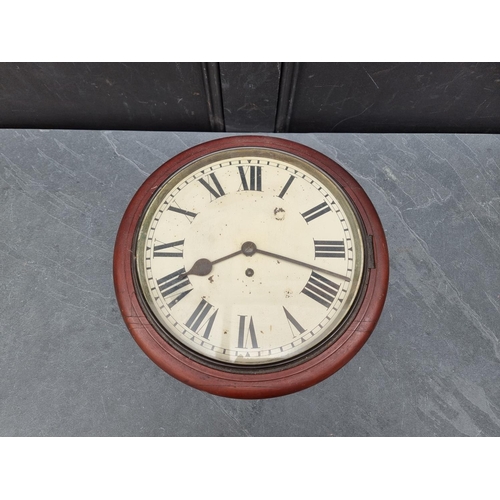 1198 - A Victorian mahogany fusee wall clock, with 11.5in painted dial, (no pendulum).