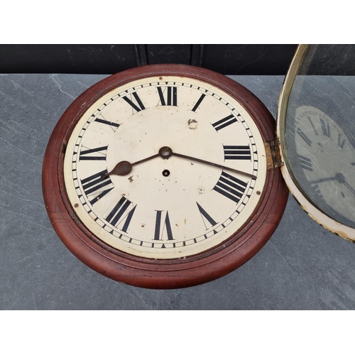 1198 - A Victorian mahogany fusee wall clock, with 11.5in painted dial, (no pendulum).