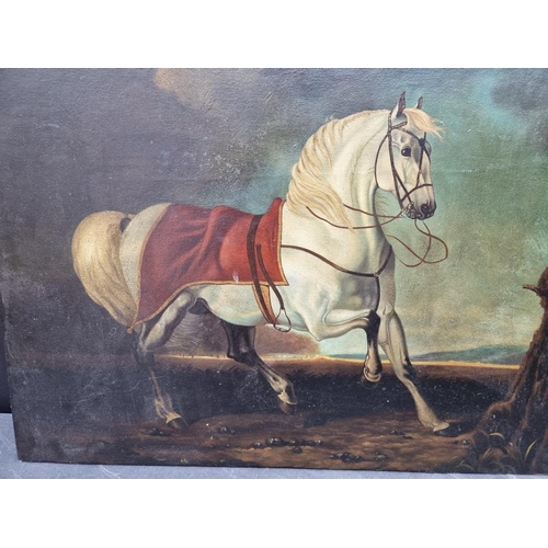 1224 - European School, a horse in a landscape, oil on board, 46 x 61cm, unframed.