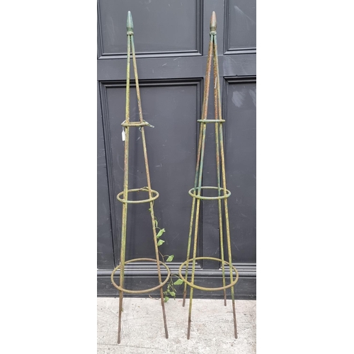 1227 - A pair of painted steel conical garden trellis frames, 142cm high.