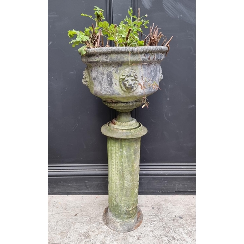 1229 - An old lead jardiniere and pedestal, 87cm high; together with another smaller jardiniere, 26cm ... 