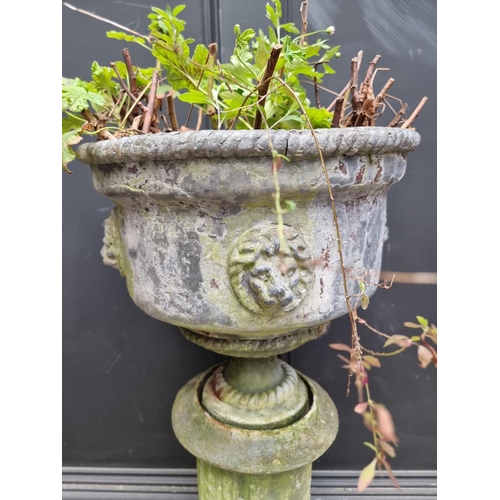 1229 - An old lead jardiniere and pedestal, 87cm high; together with another smaller jardiniere, 26cm ... 