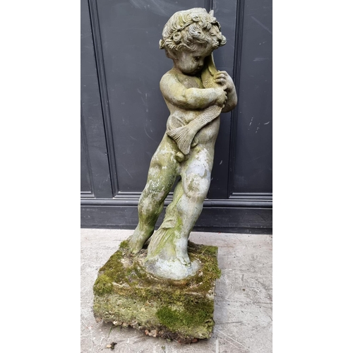 1230 - An old lead figural fountain, on concrete base, total height 108cm.