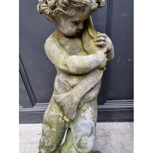 1230 - An old lead figural fountain, on concrete base, total height 108cm.