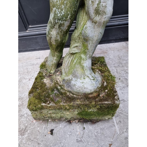 1230 - An old lead figural fountain, on concrete base, total height 108cm.